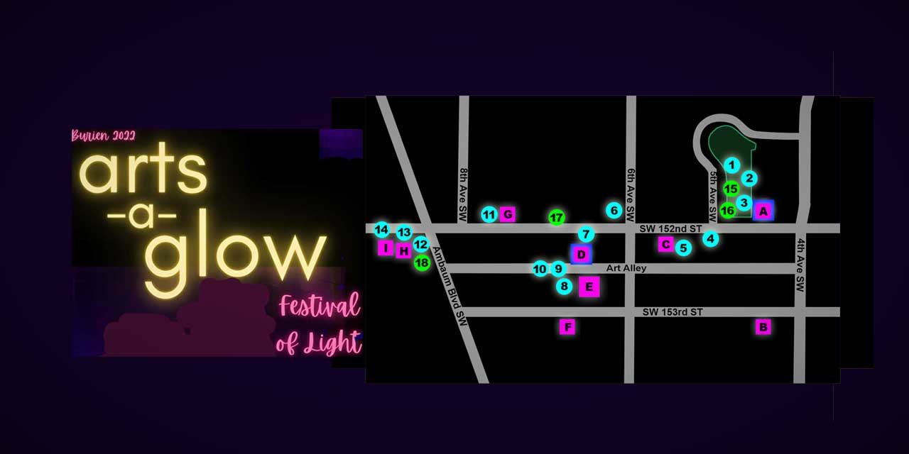 Map of art/artists released for Burien’s ‘Arts-A-Glow,’ set for Saturday, Sept. 10